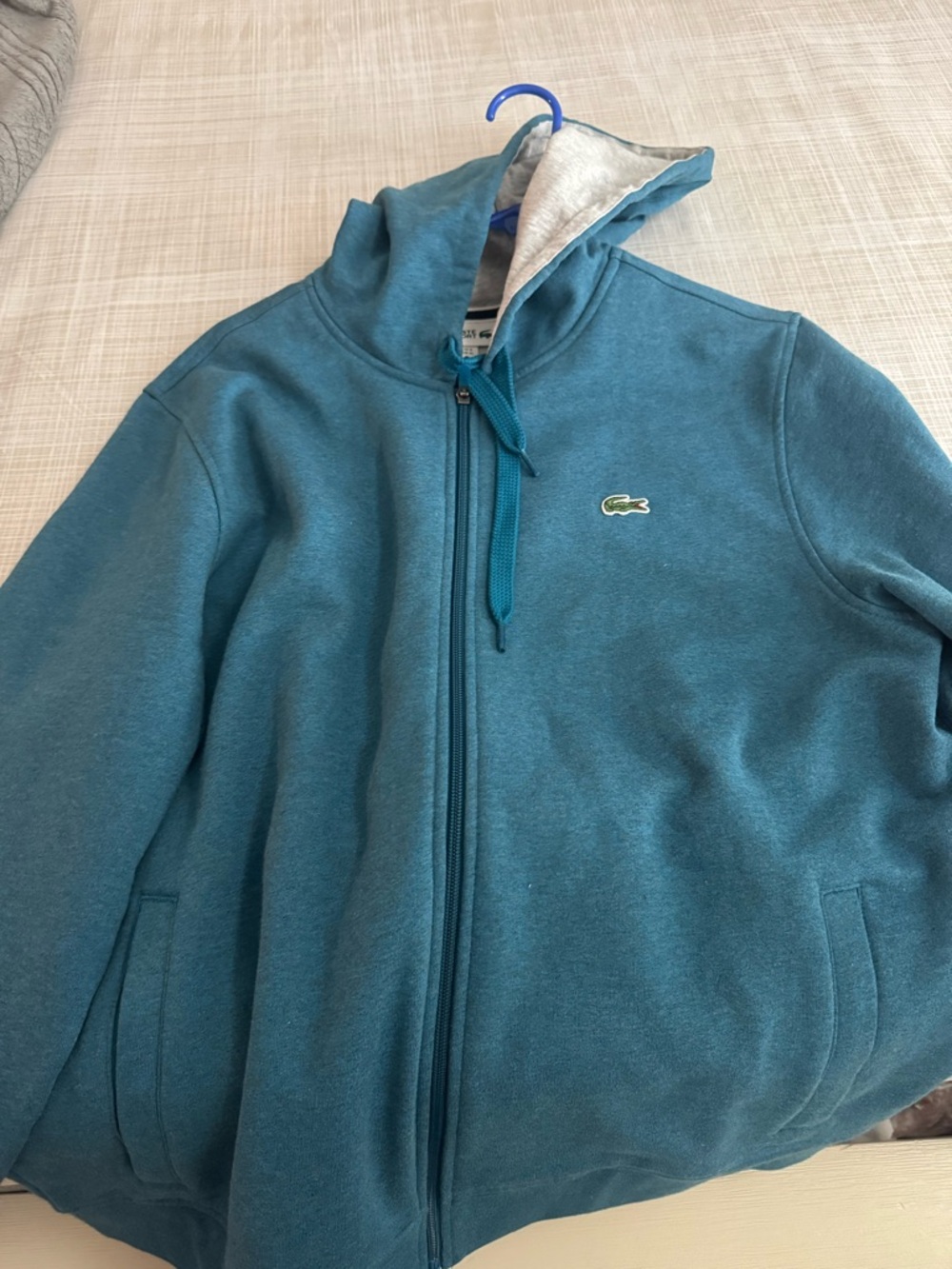 Lacoste Teal Zip Hoodie with Grey Lining